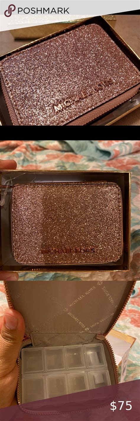 michael kors rose gold glitter pill case with box 